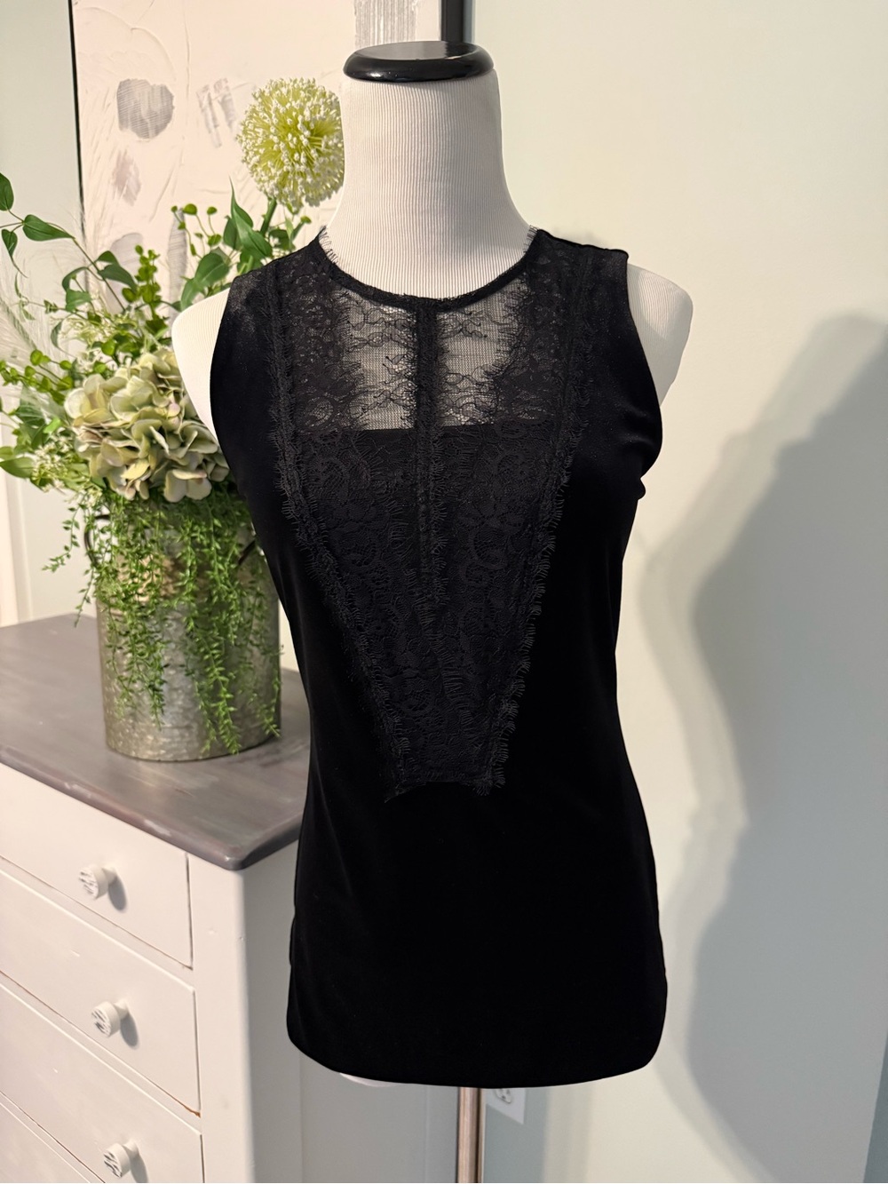 WHBM Black Lace Accent Sleeveless Top